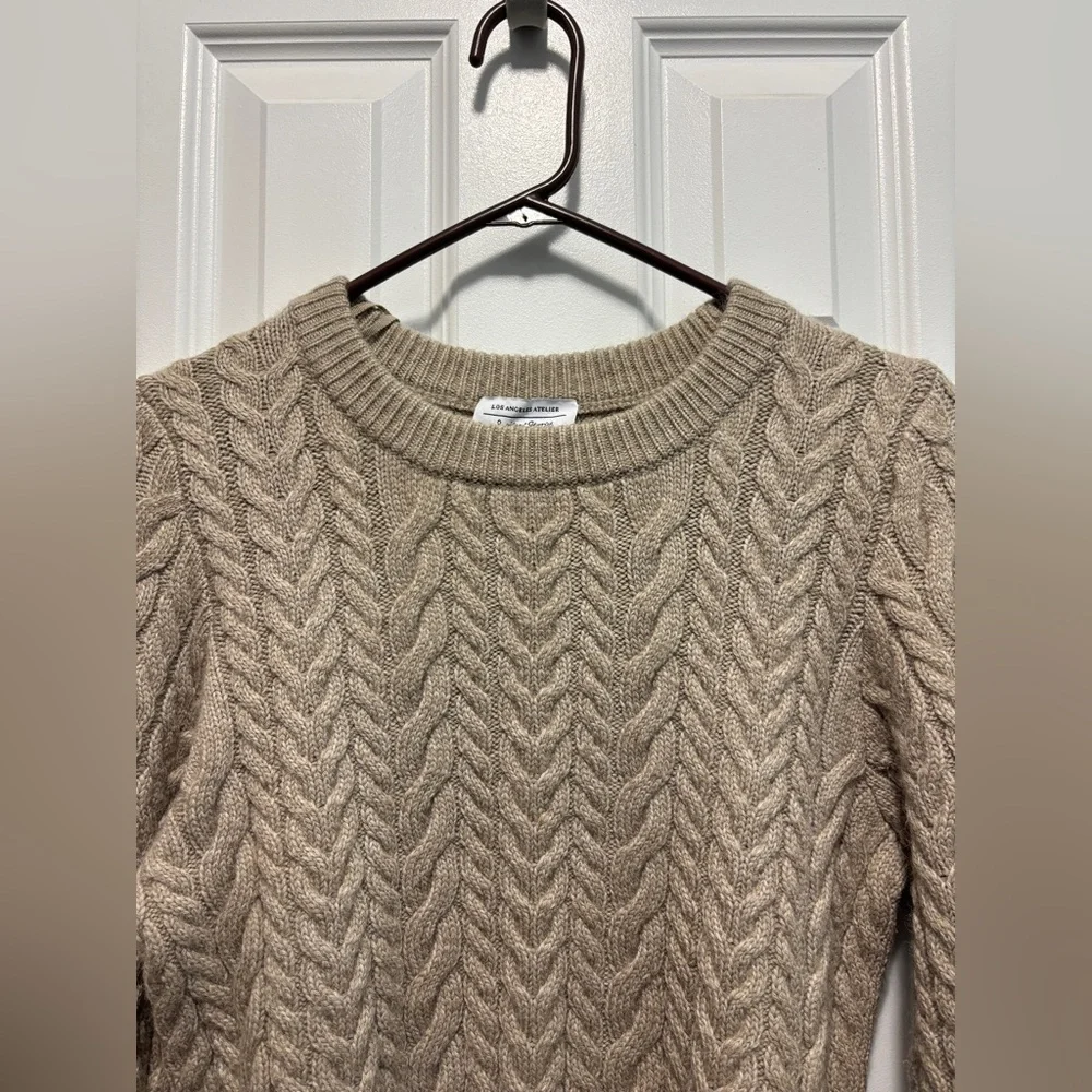 & Other Stories Women's Brown Crewneck Cable Knit Wool/Alpaca Sweater Size Small
